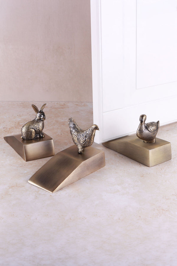 The Homestead Collection Duck, Hen & Rabbit Door Stopper Antique Brass Finish