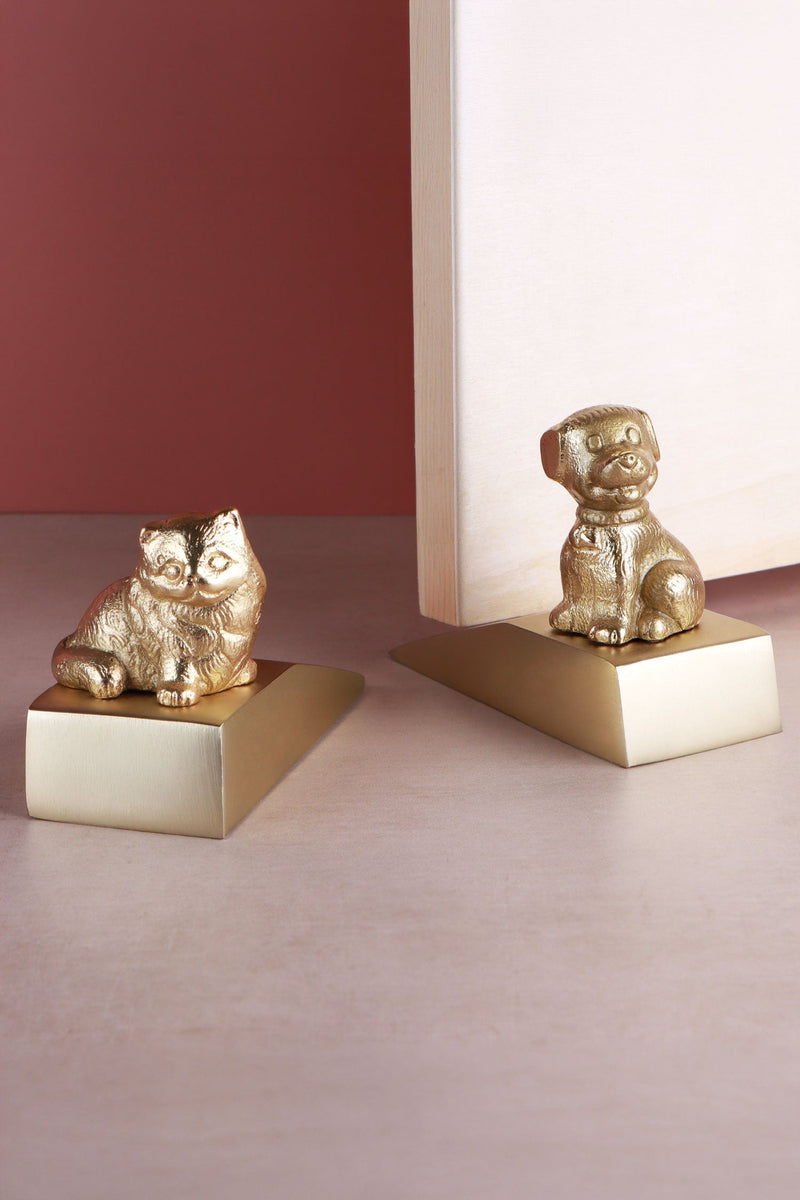 The Companion Collection Cat & Dog Polished Brass Finish Door Stopper