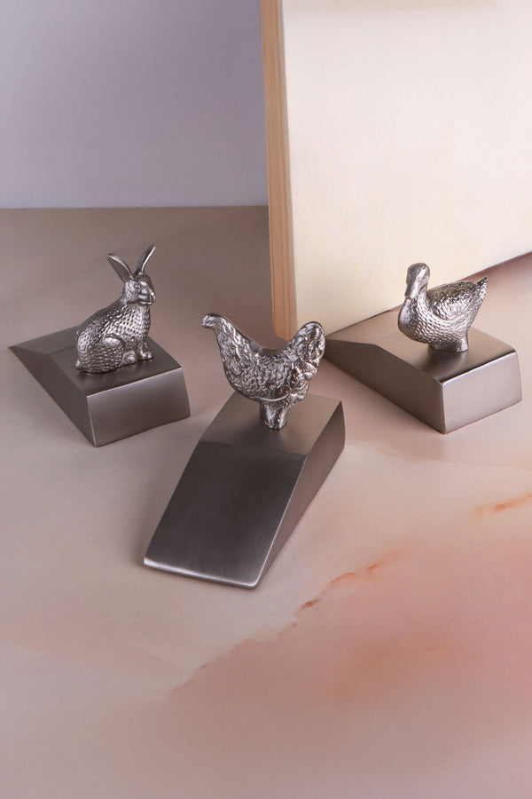 The Homestead Collection Duck, Hen & Rabbit Chrome Finish Door Stopper