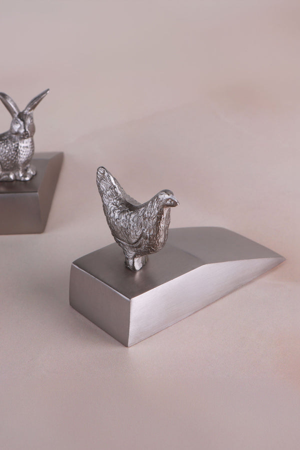 The Homestead Collection Duck, Hen & Rabbit Chrome Finish Door Stopper