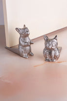 Woodland owl and squirrel door stoppers in chrome