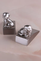 Cat and dog door stoppers together, chrome finish