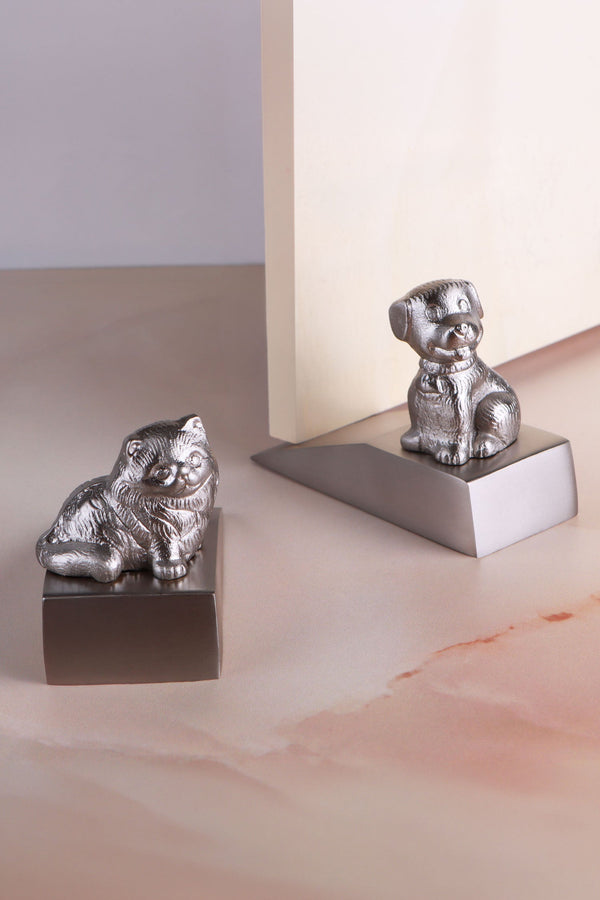 The Companion Collection Cat & Dog Chrome Finish Door Stopper