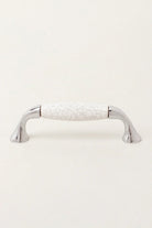 Quiet Living Crackle Ceramic Pull Handle in White and Soft Grey — lifestyle view, G Decor