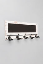 Black and white wooden wall coat hook rack with chalkboard panel