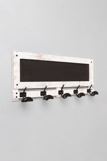 Black and White Wooden Wall Coat Hook Rack with Chalkboard Panel