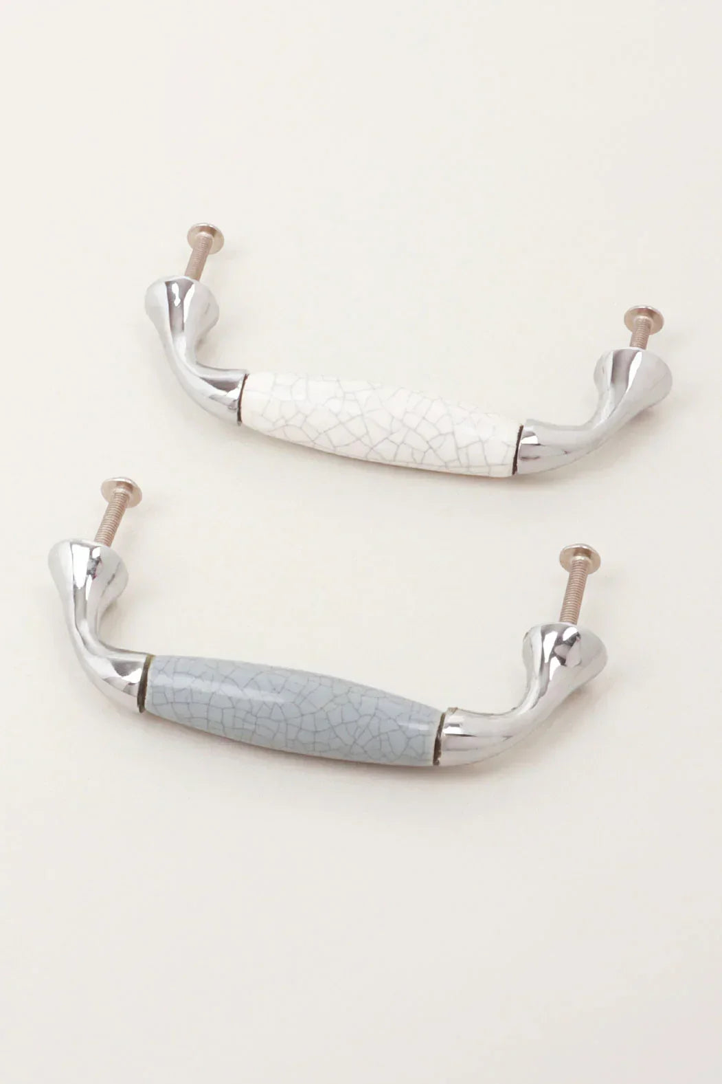 Quiet Living Crackle Ceramic Pull Handle in White and Soft Grey — alternate view, G Decor