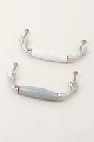 Quiet Living Crackle Ceramic Pull Handle in White and Soft Grey — alternate view, G Decor