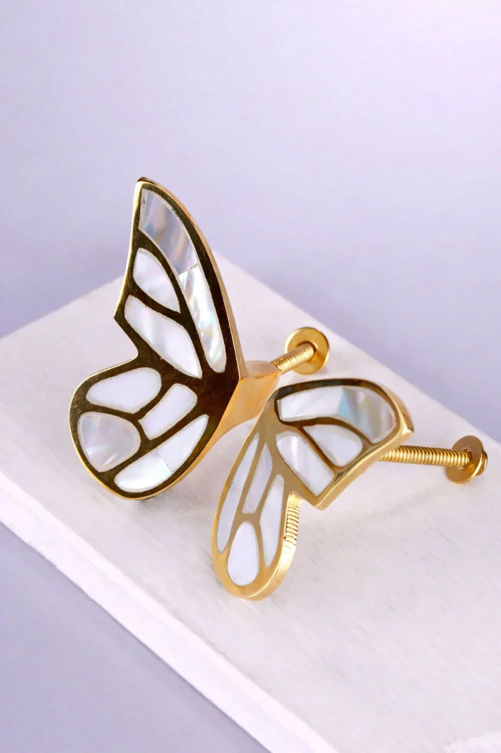 Papillon Royale Pair of Brass and Mother of Pearl Butterfly Wing Pulls