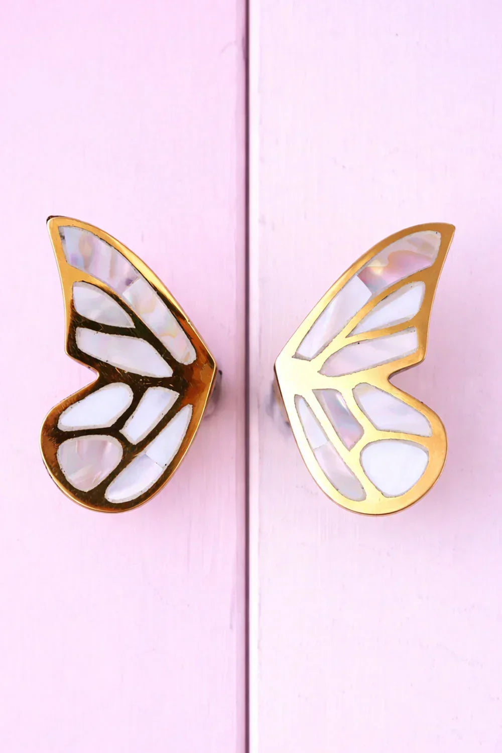 Papillon Royale Pair of Brass and Mother of Pearl Butterfly Wing Pulls — alternate view, G Decor