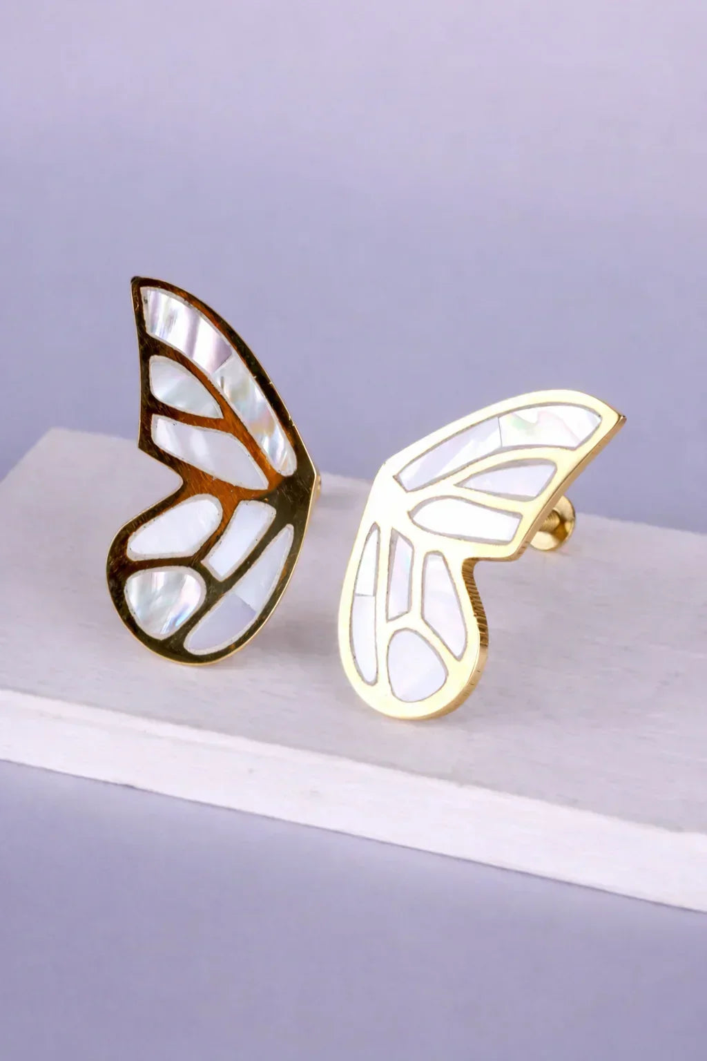 Papillon Royale Pair of Brass and Mother of Pearl Butterfly Wing Pulls — close-up view, G Decor