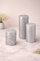 Adelle Silver Veil Signature Waxwork Pillar Candle in Frosted Grey — G Decor
