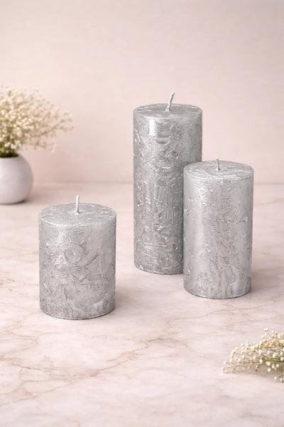 Adelle Silver Veil Signature Waxwork Pillar Candle in Frosted Grey