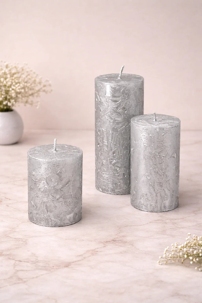 Adelle Silver Veil Signature Waxwork Pillar Candle in Frosted Grey