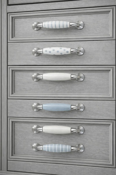 Quiet Living Hand-Painted Ceramic Pull Handle with Chrome Mounts