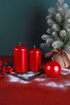 Grace Alouette Scarlet Red Lacquered Pillar and Ball Candles — lifestyle view, G Decor