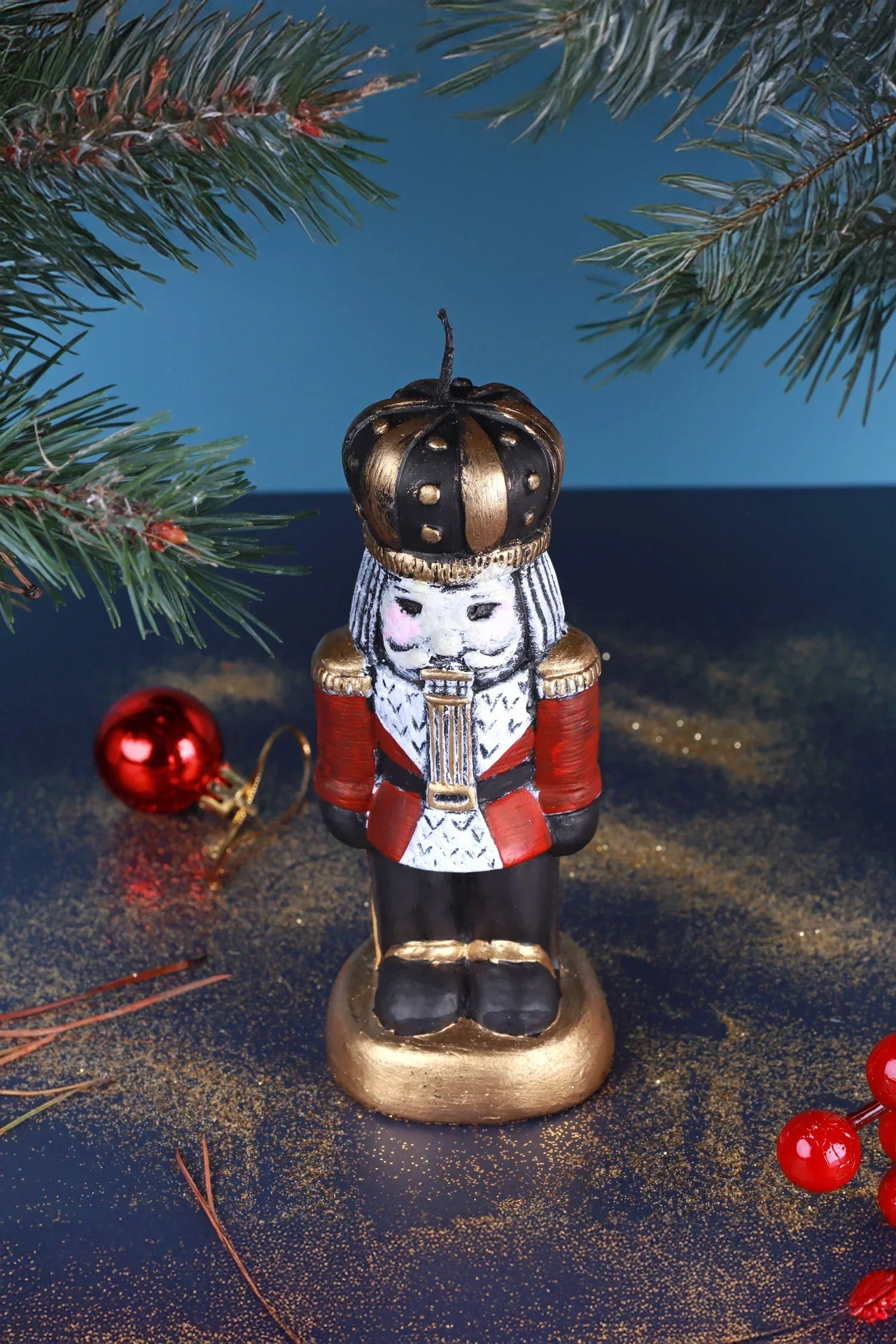 Nutcracker Hand-Painted Christmas Decorative Candle — close-up view, G Decor