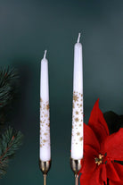 Starlit Pair of White Taper Candles with Gold Glitter Stars — G Decor