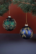 Hand-Painted Jewel Scrollwork Glass Christmas Bauble in Green or Deep Blue — G Decor