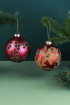 Hand-Painted Winter Berry or Golden Poinsettia Glass Christmas Bauble — G Decor