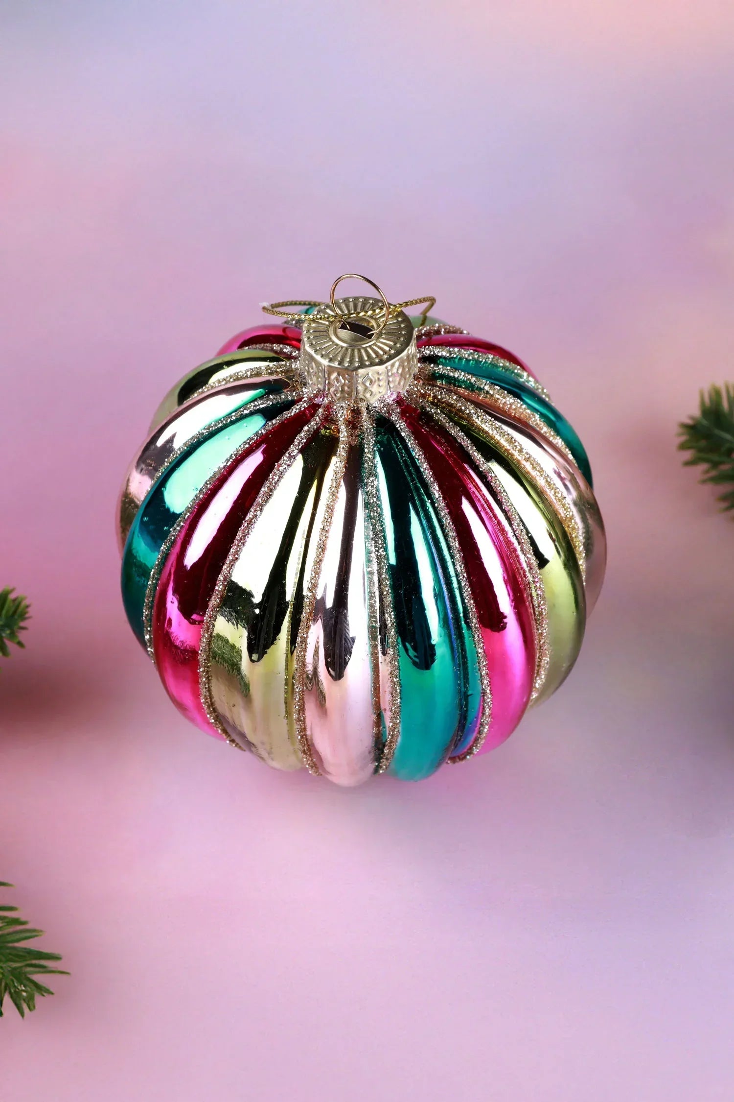 Holiday Carnival Hand-Finished Multicolour Glass Christmas Bauble — alternate view, G Decor