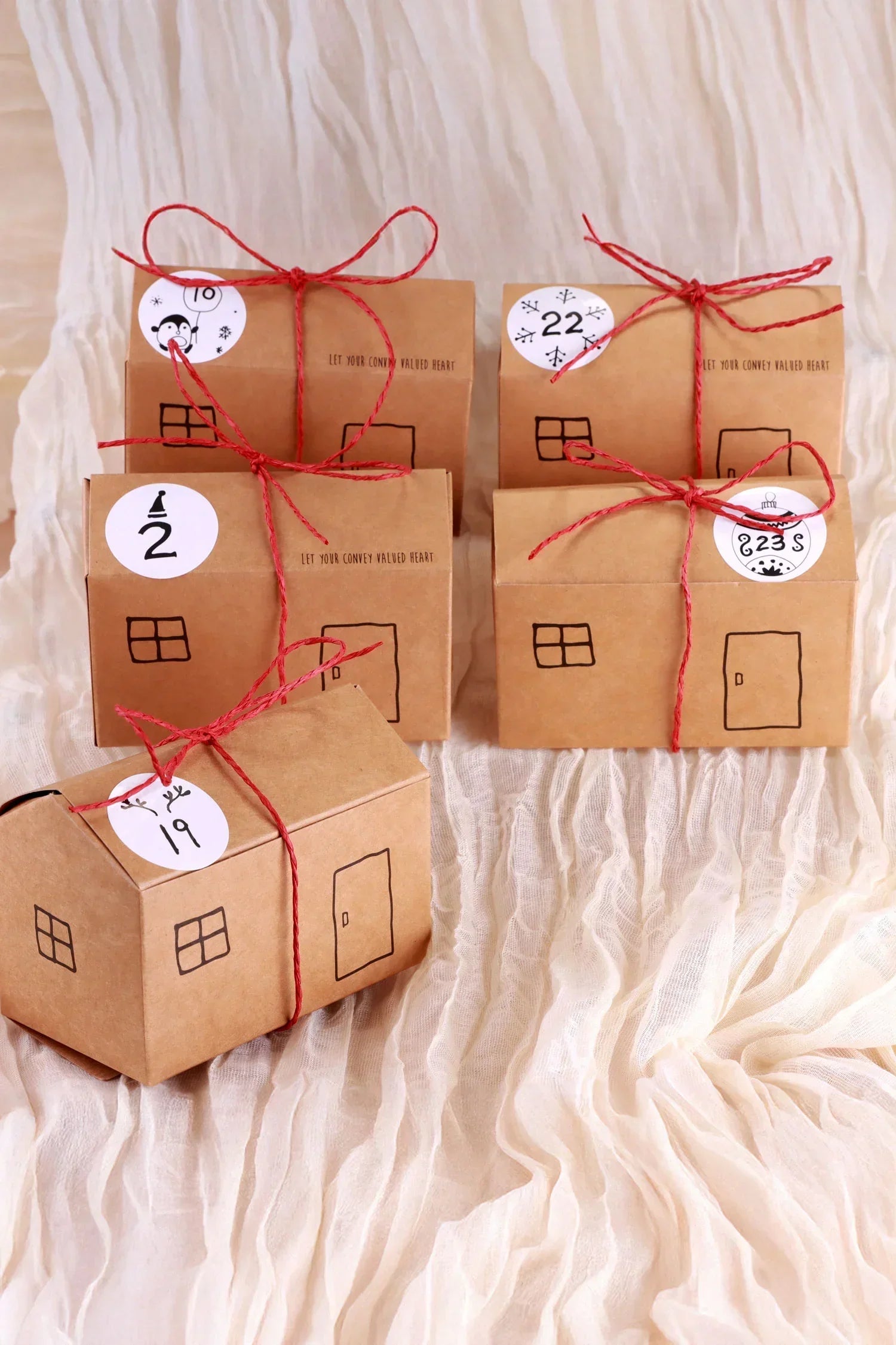 24 Eco Christmas Town Cottage Houses DIY Advent Calendar Gift Box Set — lifestyle view, G Decor