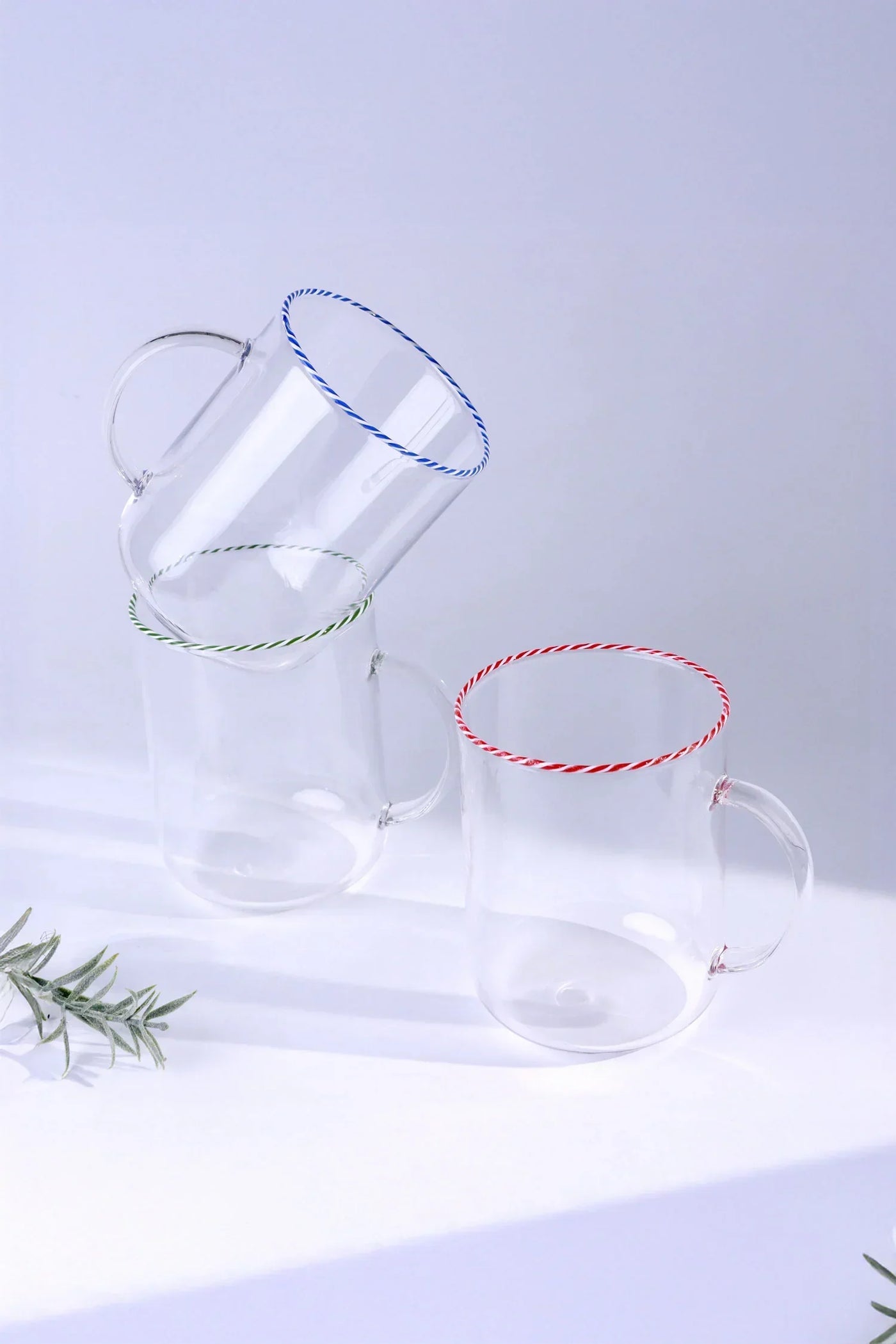 Twist Rim Glassware Tea and Coffee Mugs in Red Blue and Green