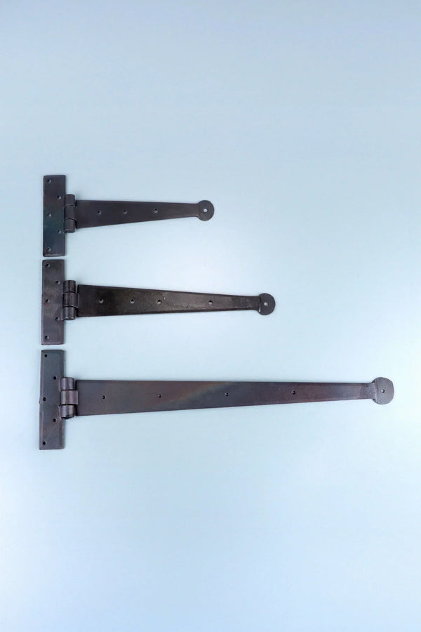 9″ 12″ or 18″ Pair of Hand-Forged Coinbase T Hinges in Beeswax Finish
