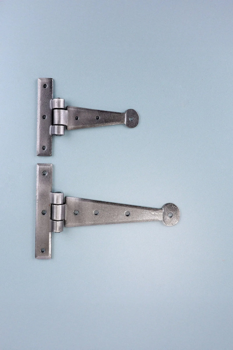 4″ or 6″ Pair of Hand-Forged Coinbase T Hinges in Pewter Finish