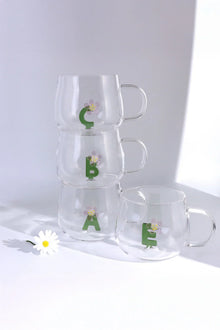 Personalised Monogram Glass Mug with 3D Floral Letter A to Z
