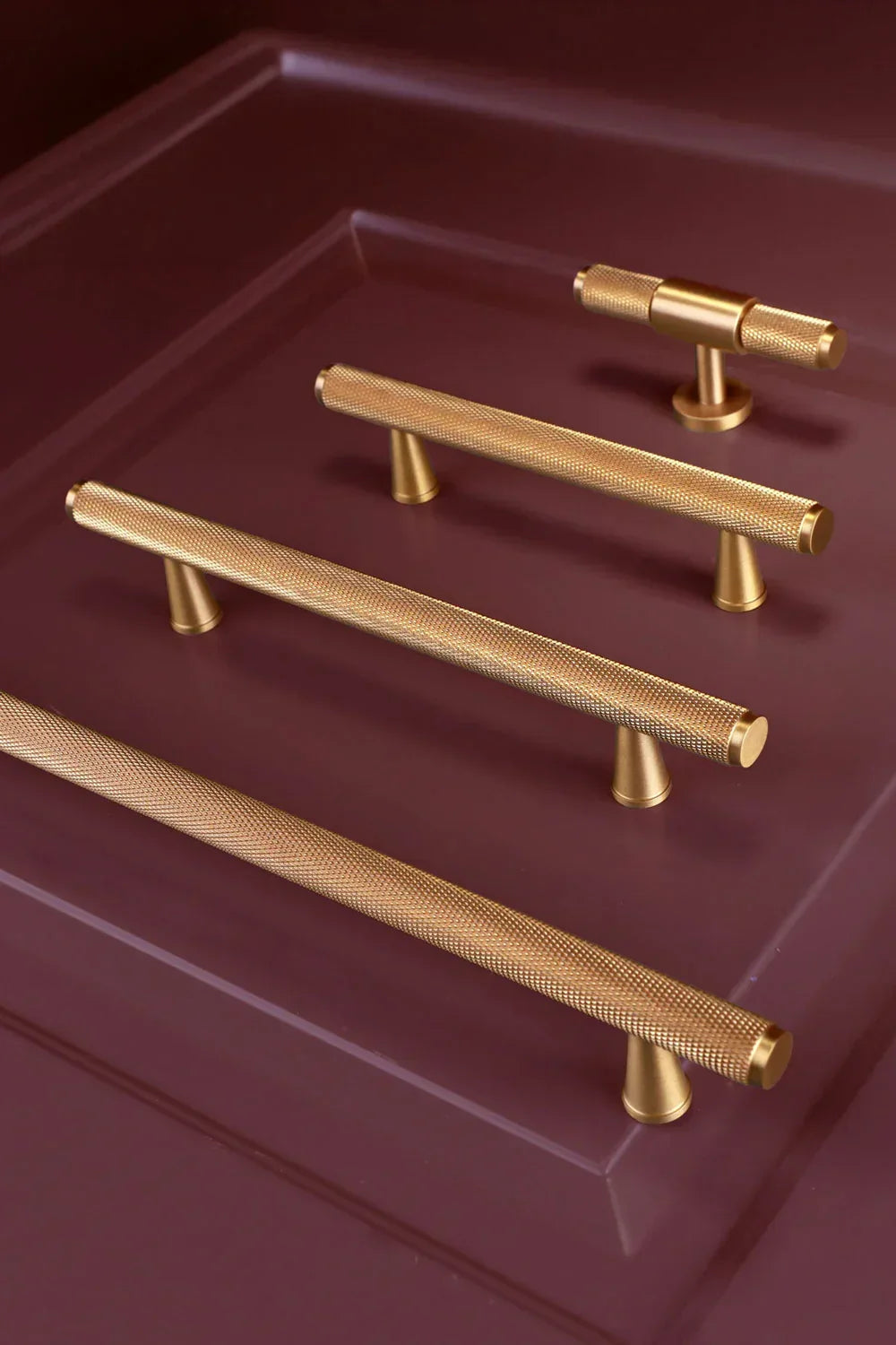 Chelsea Diamond-Knurled Bar Pull, Satin Brass — alternate view, G Decor