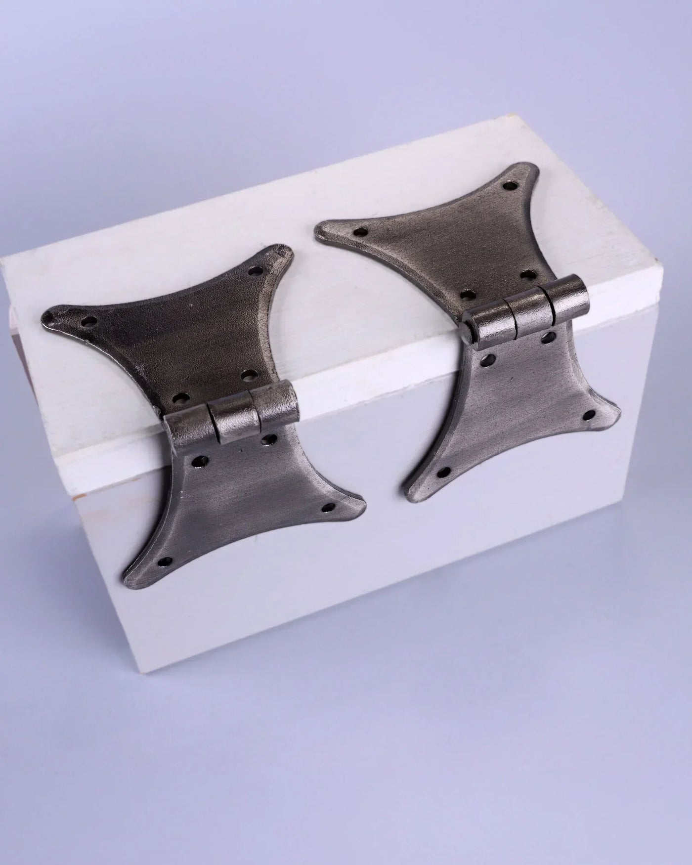 Pair of Hand-Forged Iron Butterfly Hinges in Pewter Finish
