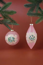 Blush Bloom Hand-Embroidered Baby Pink Glass Christmas Baubles — G Decor