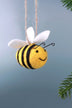 Felt bee ornament with black stripes and white wings hanging on twine, G Decor home décor