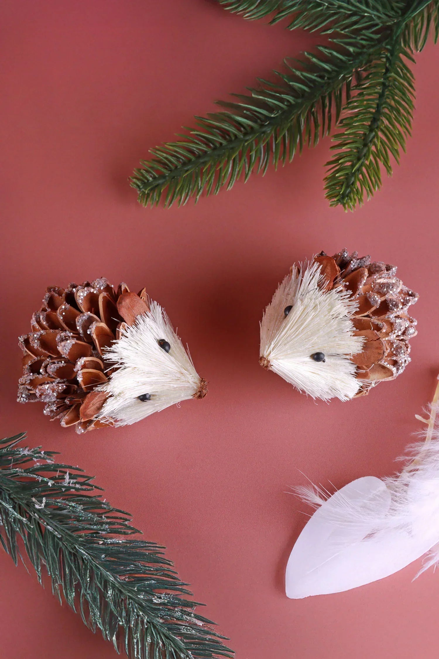 Pair of Handmade Natural Hedgehog Clip-On Christmas Decorations — view 5, G Decor