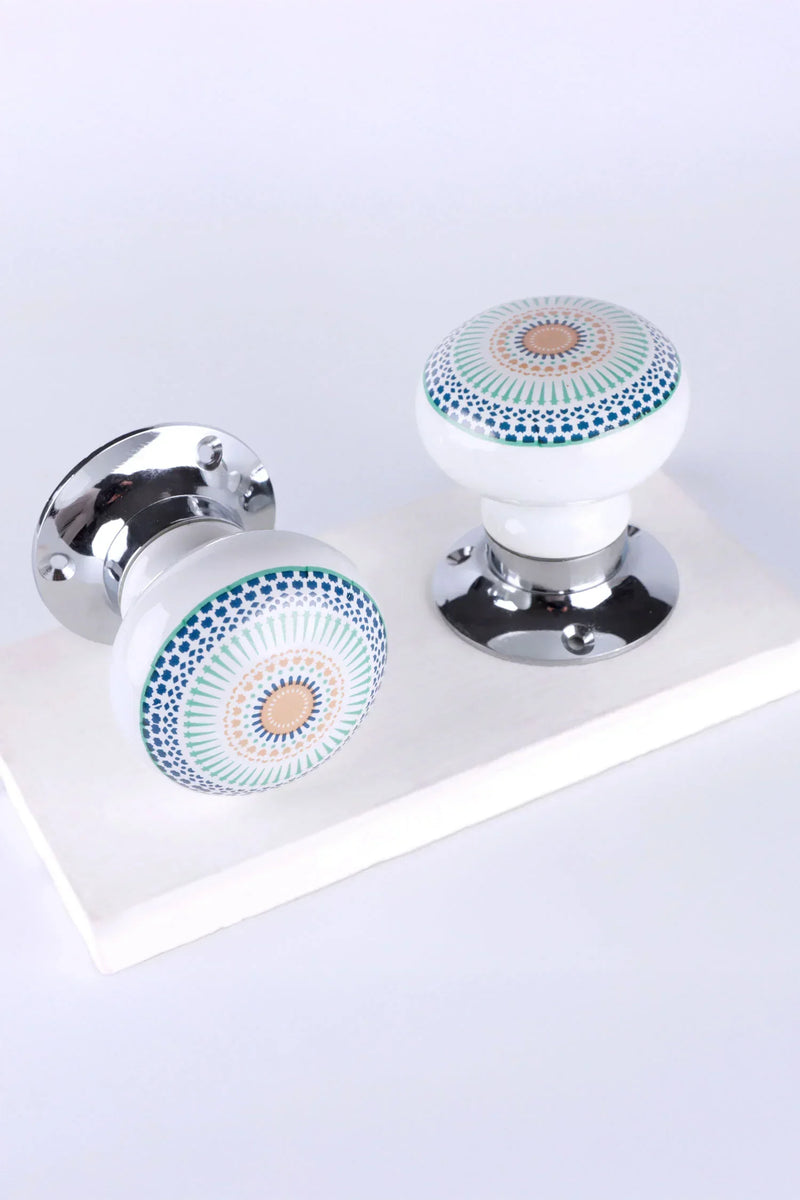 Positive Energy Radiance Ceramic Mortice Door Knobs with Chrome Base