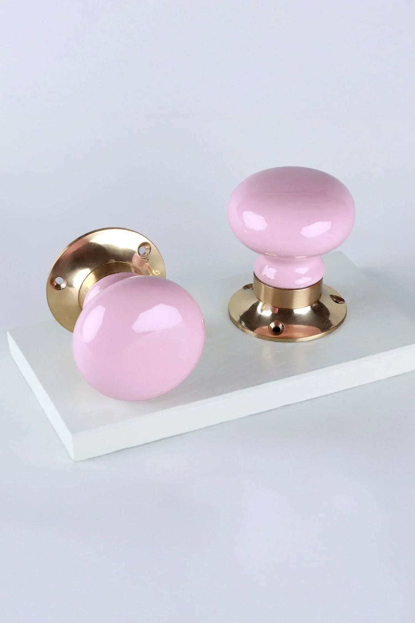 Brassworks Edit Pink Ceramic Mortice Door Knobs with Brass Base