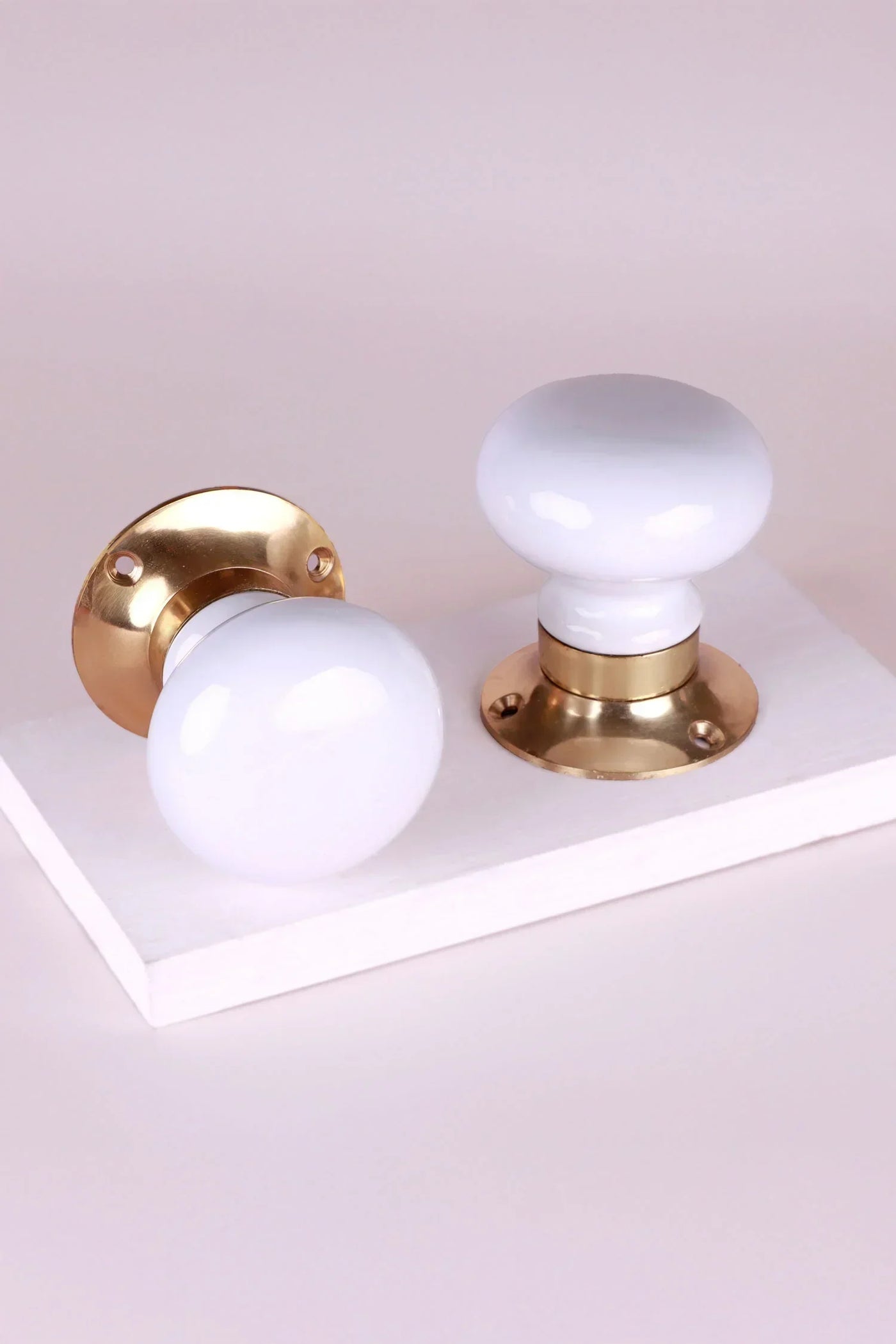 Brassworks Edit Porcelain White Ceramic Mortice Door Knobs with Brass Base