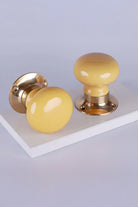Brassworks Edit Sand Yellow Ceramic Mortice Door Knobs with Brass Base — G Decor