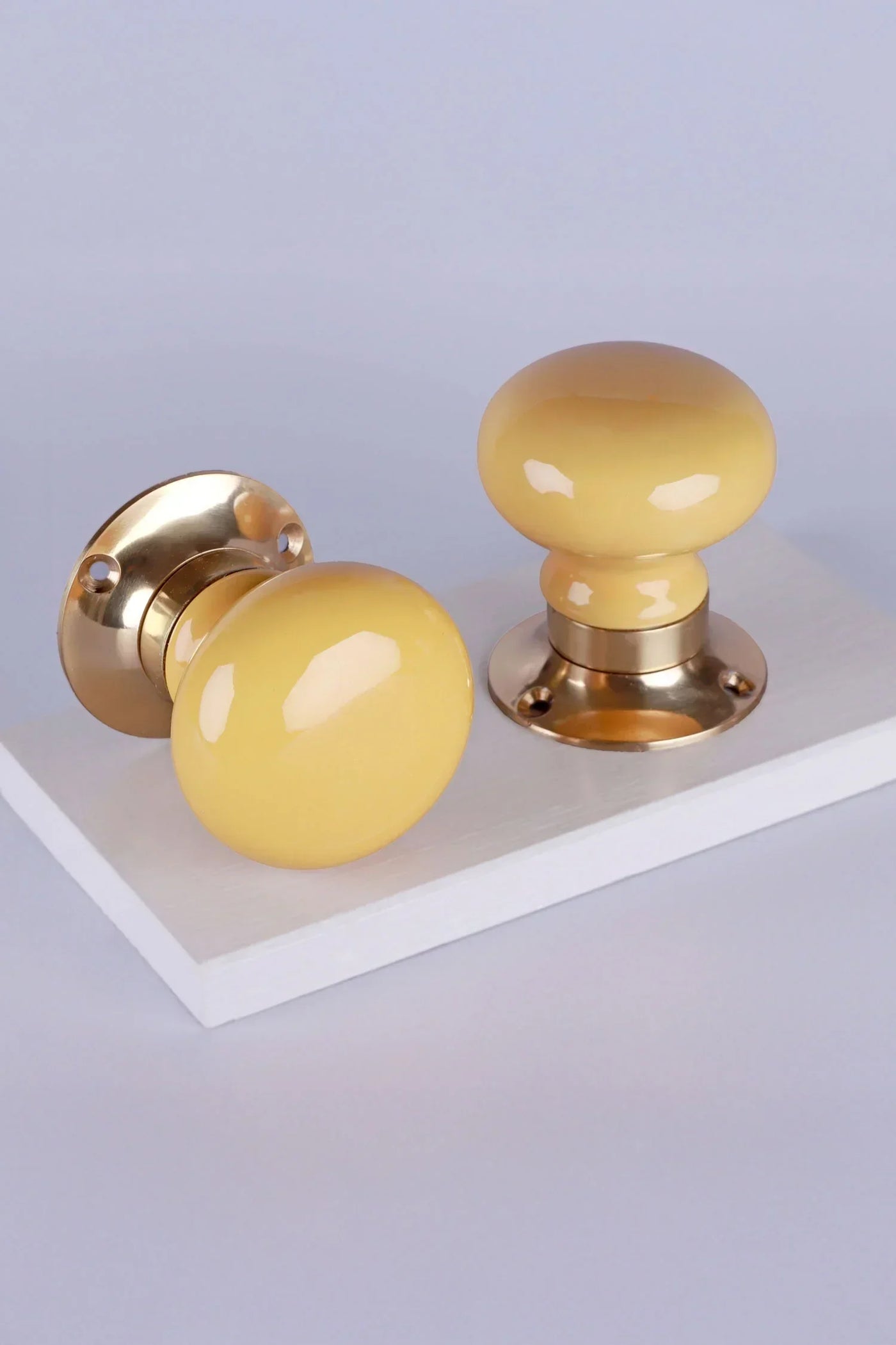 Brassworks Edit Sand Yellow Ceramic Mortice Door Knobs with Brass Base