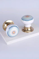 Positive Energy Aura Porcelain Mortice Door Knobs with Brass Base — G Decor