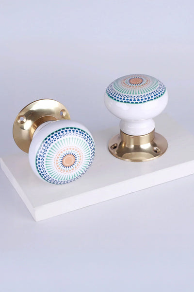Positive Energy Aura Porcelain Mortice Door Knobs with Brass Base