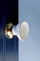 Rhodes Cream Crackle Glaze Ceramic Mortice Door Knobs with Brass Base — alternate view, G Decor