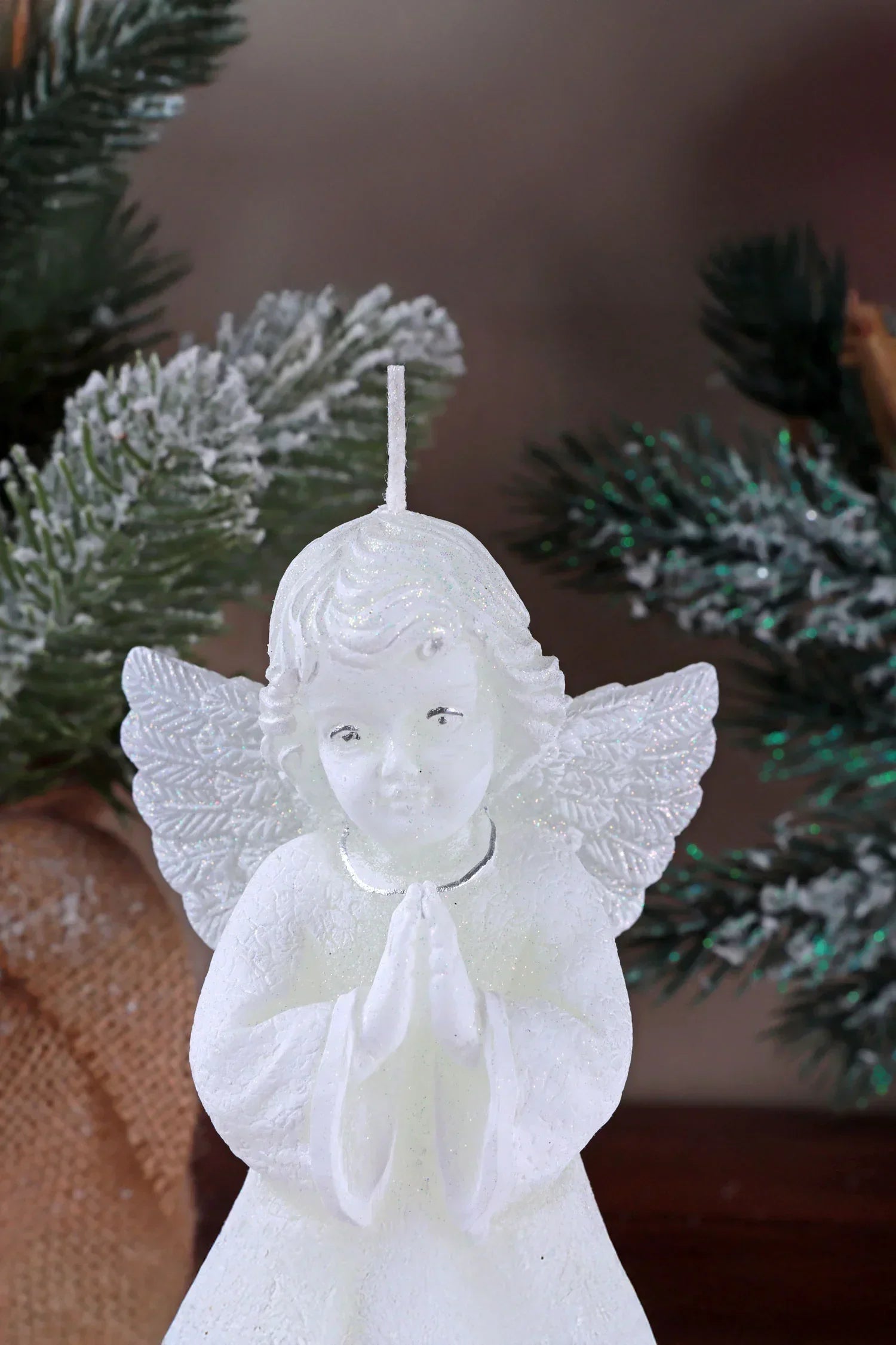 White Angel Hand-Finished Wax Candle with Snowflake Dress — view 8, G Decor