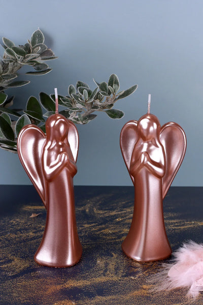 Celestielle Pair of Rose Gold Sculptural Angel Candles