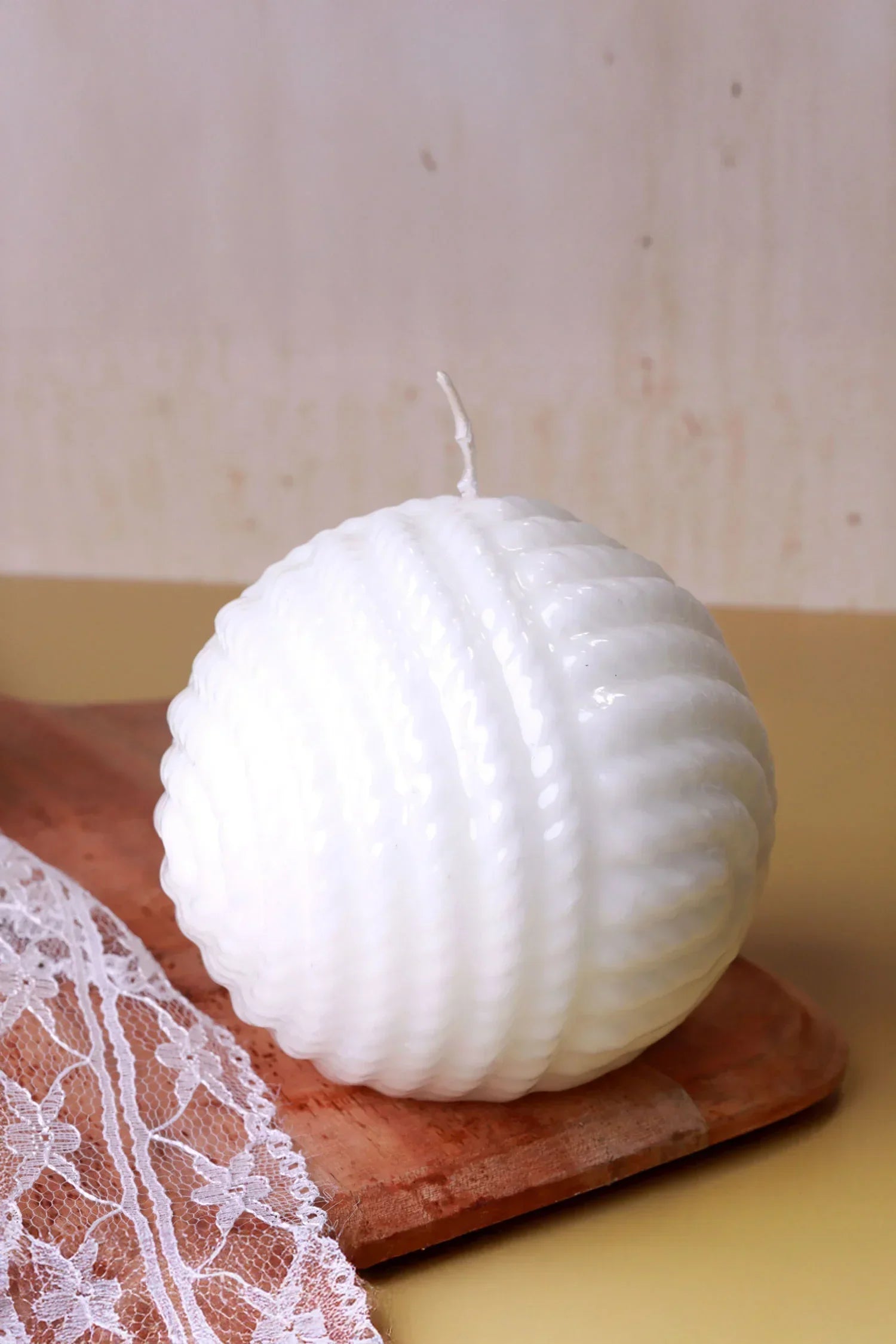 Grande Ripple Sphere Wool Candle Textured Wax Sculpture — view 6, G Decor