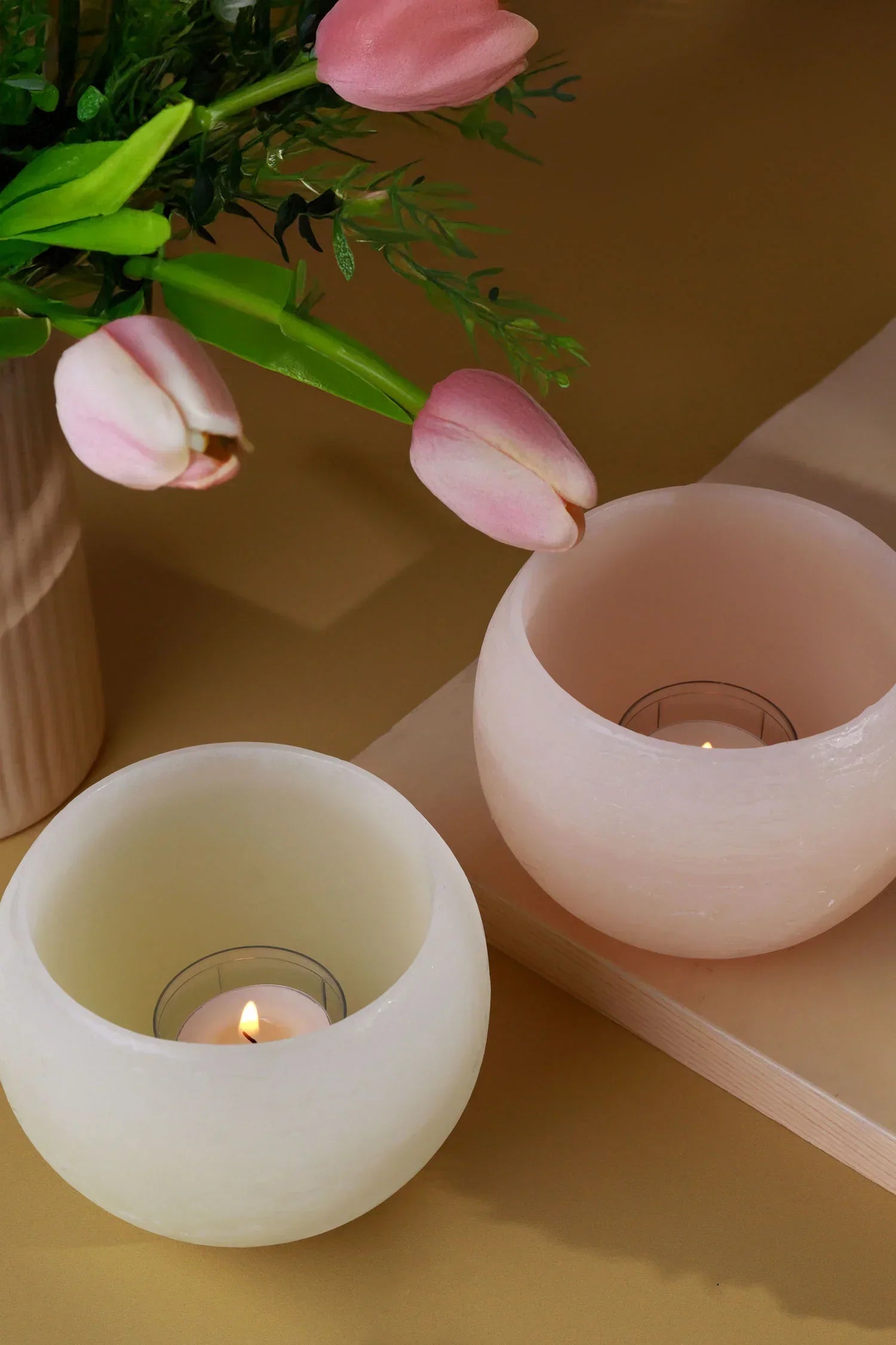 Pastelle Wax Tealight Lantern Holder in Soft Blush — view 6, G Decor