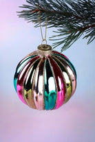 Holiday Carnival Hand-Finished Multicolour Glass Christmas Bauble — close-up view, G Decor