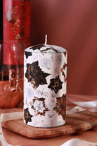 Bouquet Royale Autumn Garden Pillar Candle in Beige with Aged Brass — alternate view, G Decor