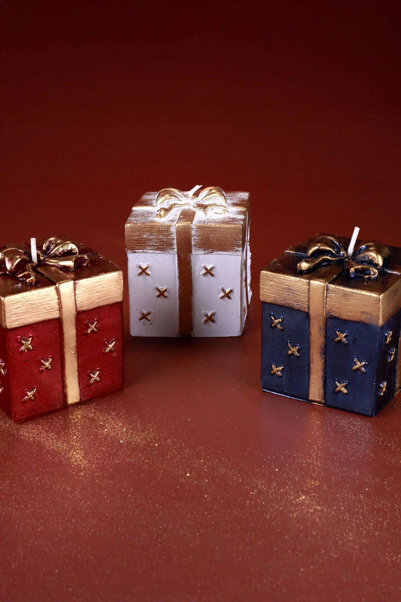 Gift Box Celebration Candle in Red, Midnight Blue or Soft White